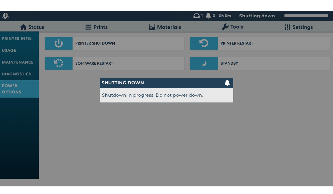MJP 300W Printer Power Options